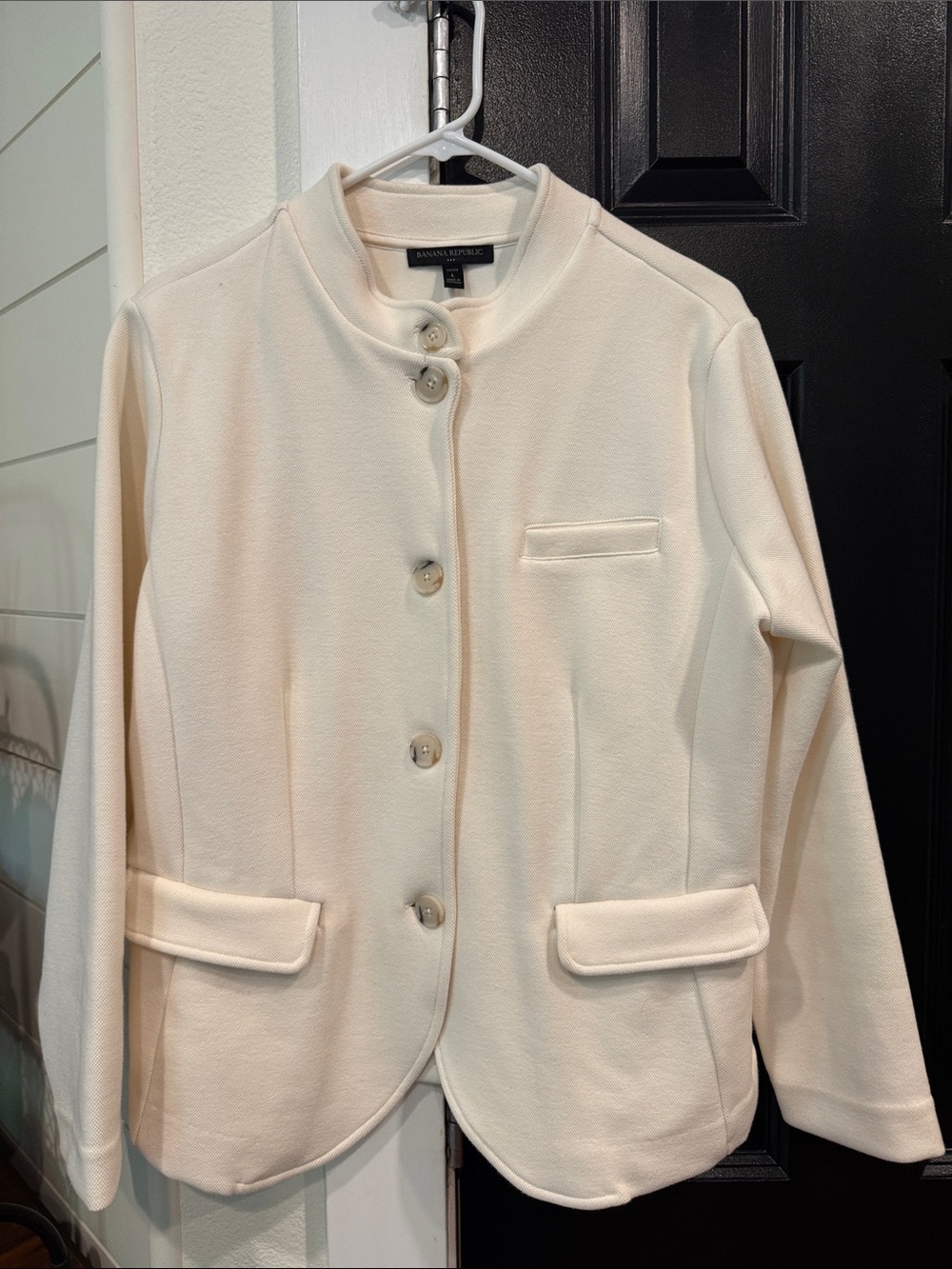 Banana Republic Cream Stand-Collar Button Jacket